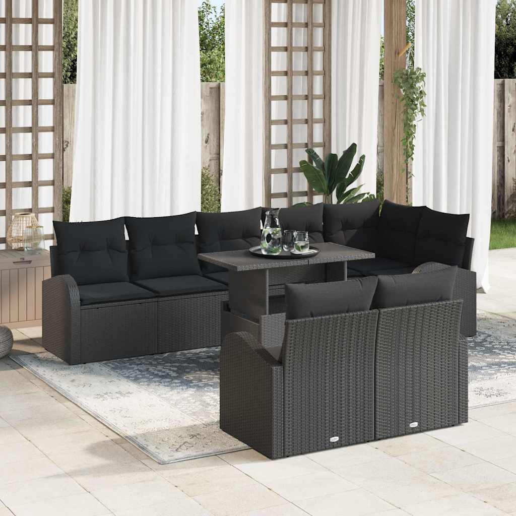 Gartensofa-set mit Speicher 9 pcs Schwarz Poly-Rattan