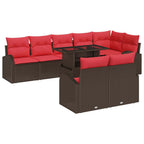 Gartensofa-set mit Speicher 9 pcs Braun und Rot Poly-Rattan