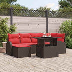 Gartensofa-set mit Speicher 7 pcs Braun und Rot Poly-Rattan