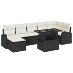 Gartensofa-set mit Speicher 8 pcs Schwarz und Creme Poly-Rattan