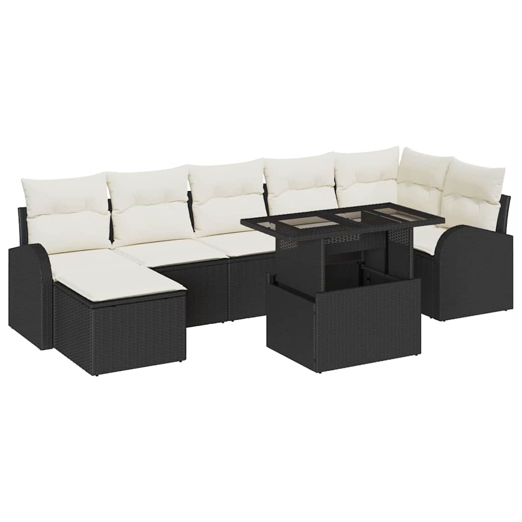 Gartensofa-set mit Speicher 8 pcs Schwarz und Creme Poly-Rattan