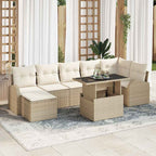Gartensofa-set mit Speicher 8 pcs Beige und Creme Poly-Rattan