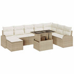 Gartensofa-set mit Speicher 9 pcs Beige und Creme Poly-Rattan