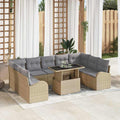 Gartensofa-set mit Kissen 10 pcs Beige und Hellgrau Poly-Rattan