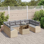 Gartensofa-set mit Kissen 10 pcs Beige und Hellgrau Poly-Rattan