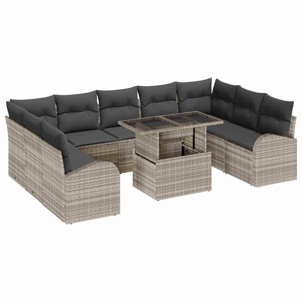 Gartensofa-set mit Kissen 10 pcs Hellgrau und Grau Poly-Rattan