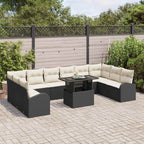 Garten-Sofa-Set mit Kissen 11 pcs Schwarz und Creme Poly-Rattan