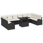 Garten-Sofa-Set mit Kissen 11 pcs Schwarz und Creme Poly-Rattan