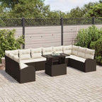 Gartensofa-set mit Speicher 11 pcs Braun und Creme Poly-Rattan