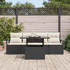 Gartensofa-set mit Speicher 5 pcs Schwarz und Creme Poly-Rattan