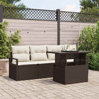 Gartensofa-set mit Speicher mit Kissen 5 pcs Braun Poly-Rattan