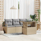 Gartensofa-set mit Speicher mit Kissen 5 pcs Beige Poly-Rattan