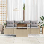 Gartensofa-set mit Speicher mit Kissen 5 pcs Beige Poly-Rattan