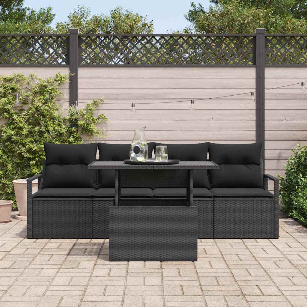 Gartensofa-set mit Speicher 5 pcs Schwarz Poly-Rattan