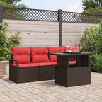 Gartensofa-set mit Speicher 5 pcs Braun und Rot Poly-Rattan