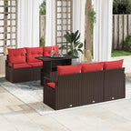 Gartensofa-set mit Speicher 7 pcs Braun und Rot Poly-Rattan
