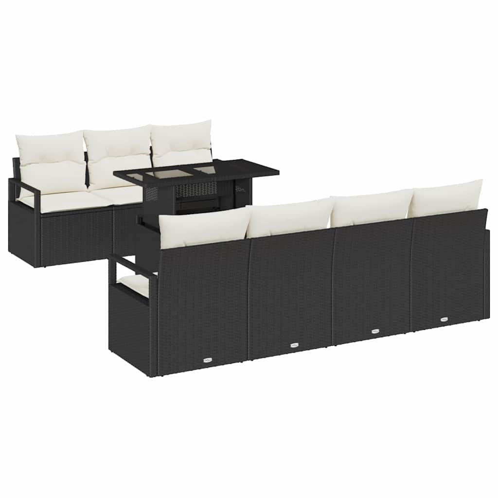 Gartensofa-set mit Speicher 8 pcs Schwarz und Creme Poly-Rattan