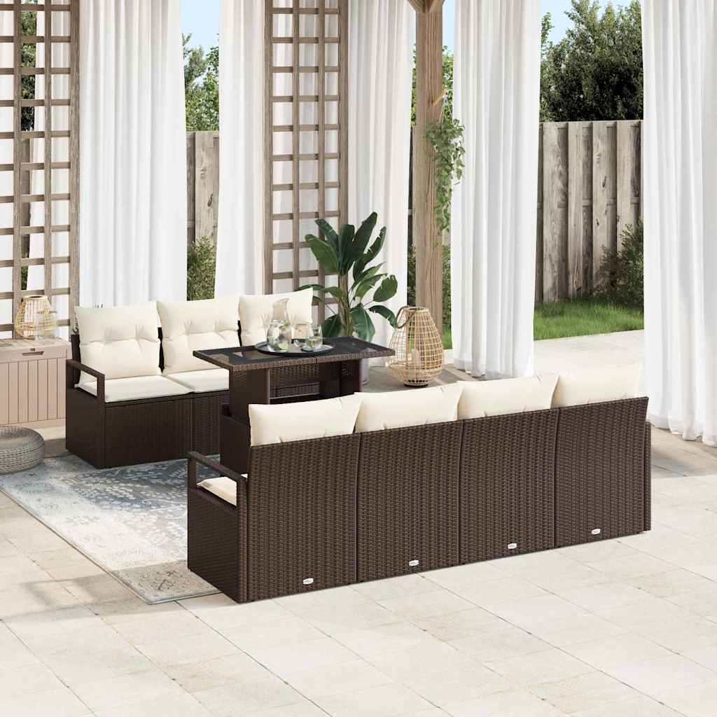 Garten-Sofa-Set mit Kissen 8 pcs Braun und Creme Poly-Rattan