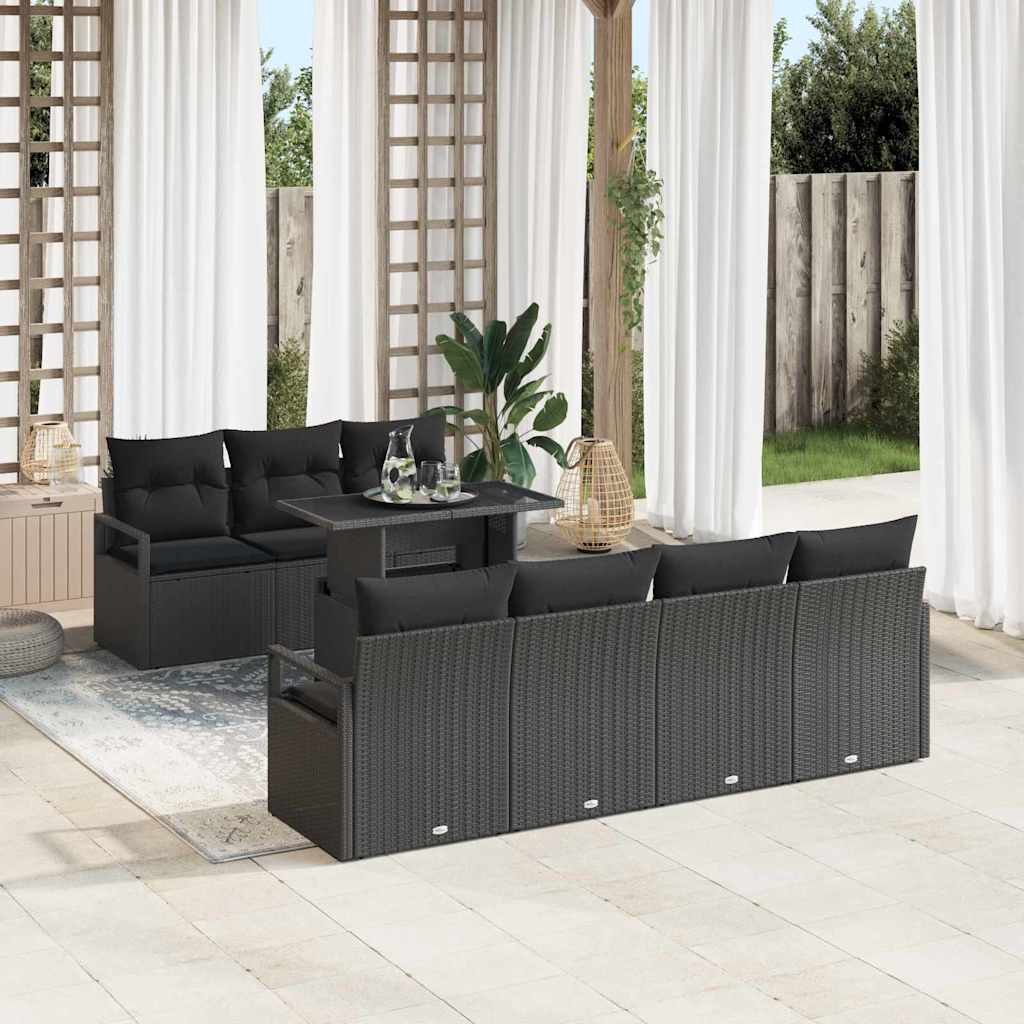 Gartensofa-set mit Speicher 8 pcs Schwarz Poly-Rattan