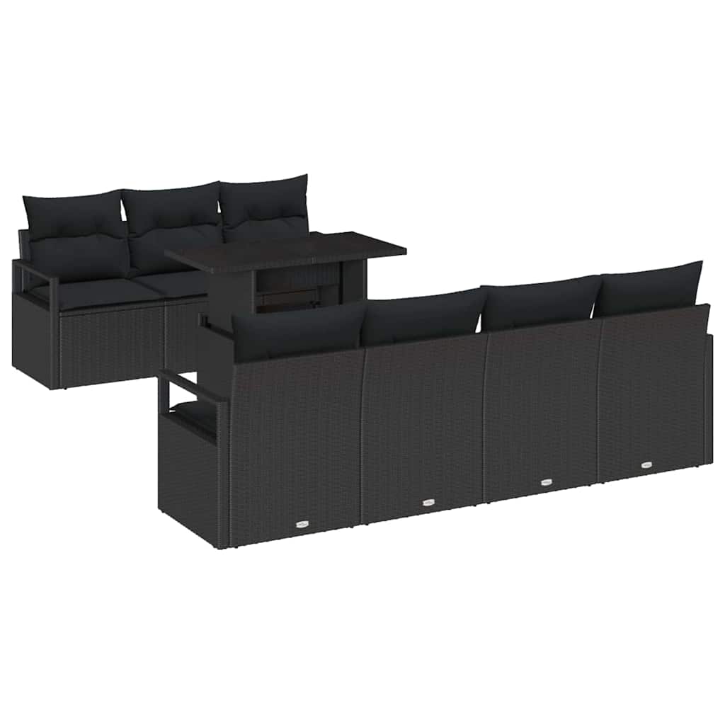 Gartensofa-set mit Speicher 8 pcs Schwarz Poly-Rattan