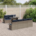 Gartensofa-set mit Kissen 8 pcs Grau und Marineblau Poly-Rattan
