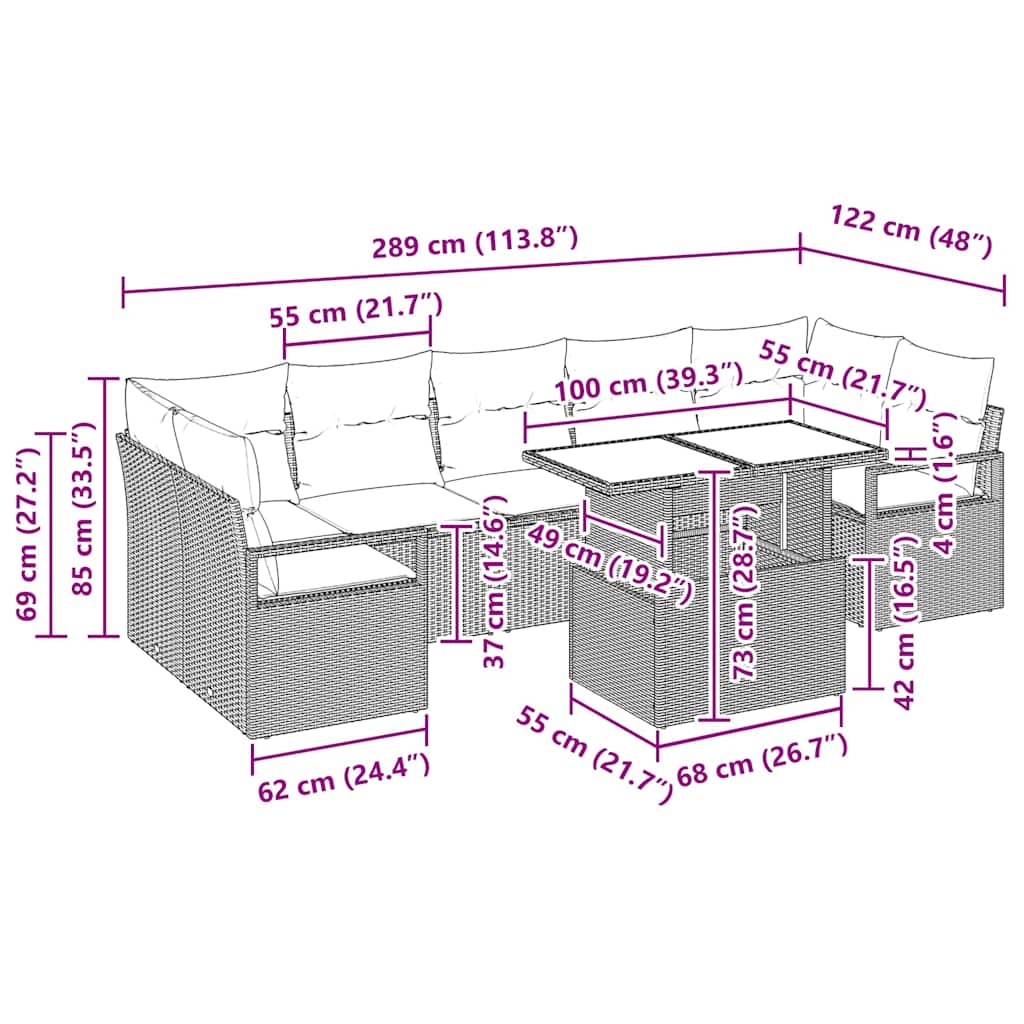 Garten-Sofa-Set mit Kissen 8 pcs Schwarz und Creme Poly-Rattan