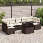 Garten-Sofa-Set mit Kissen 8 pcs Braun und Creme Poly-Rattan
