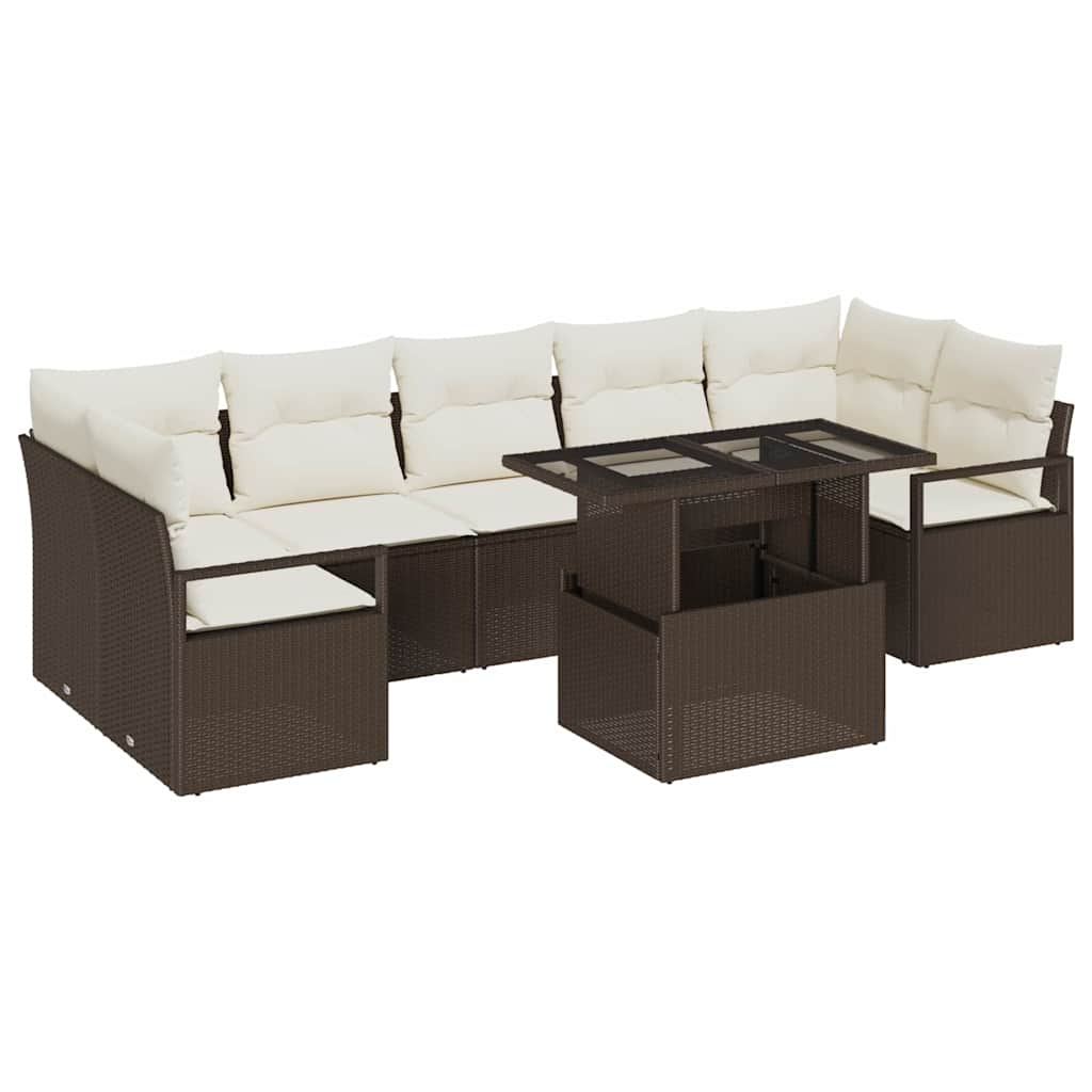 Garten-Sofa-Set mit Kissen 8 pcs Braun und Creme Poly-Rattan