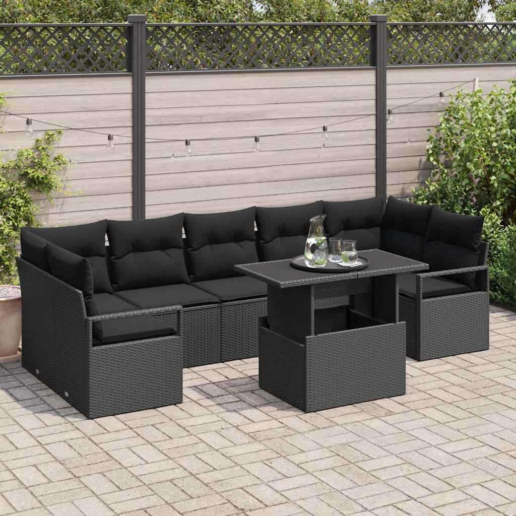 Garten-Sofa-Set mit Kissen 8 pcs Schwarz Poly-Rattan