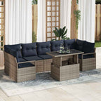 Garten-Sofa-Set 8 pcs Grau und Marineblau Poly-Rattan