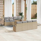 Gartensofa-set mit Kissen 9 pcs Beige und Hellgrau Poly-Rattan