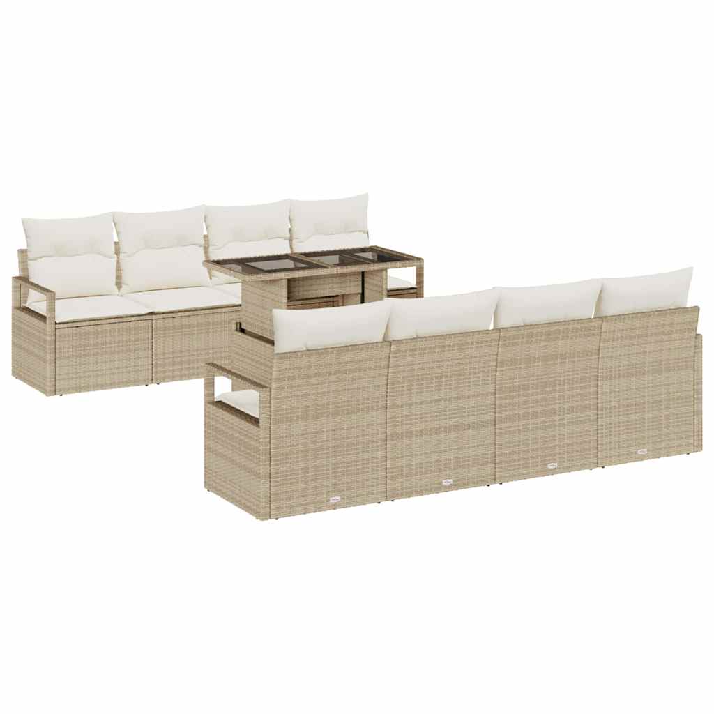 Garten-Sofa-Set mit Kissen 7 pcs Beige und Creme Poly-Rattan