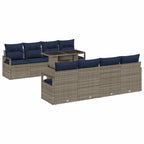 Garten-Sofa-Set 7 pcs Grau und Marineblau Poly-Rattan