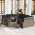 Gartensofa-set mit Speicher mit Kissen 9 pcs Grau Poly-Rattan