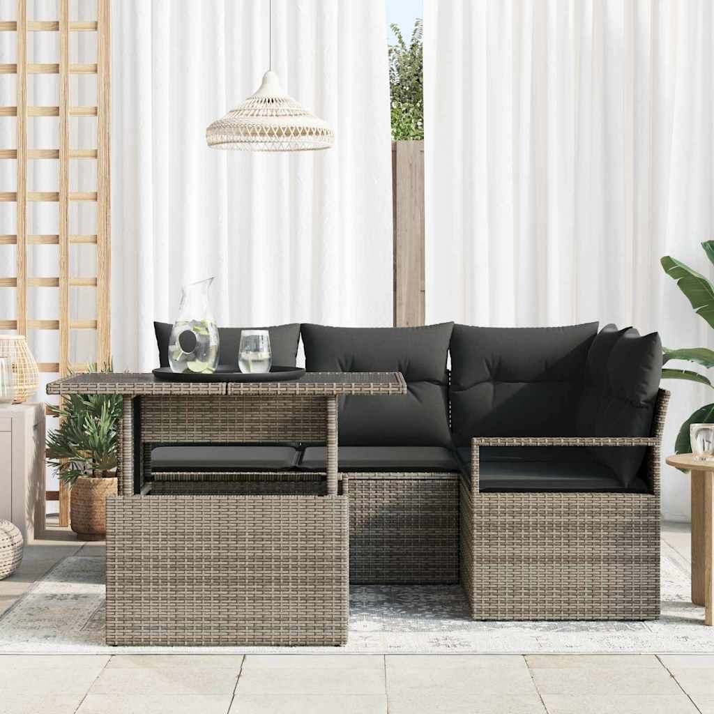 Garten-Sofa-Set mit Kissen 5 pcs Grau Poly-Rattan