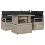 Garten-Sofa-Set mit Kissen 5 pcs Hellgrau Poly-Rattan