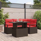 Gartensofa-set mit Speicher 5 pcs Braun und Rot Poly-Rattan