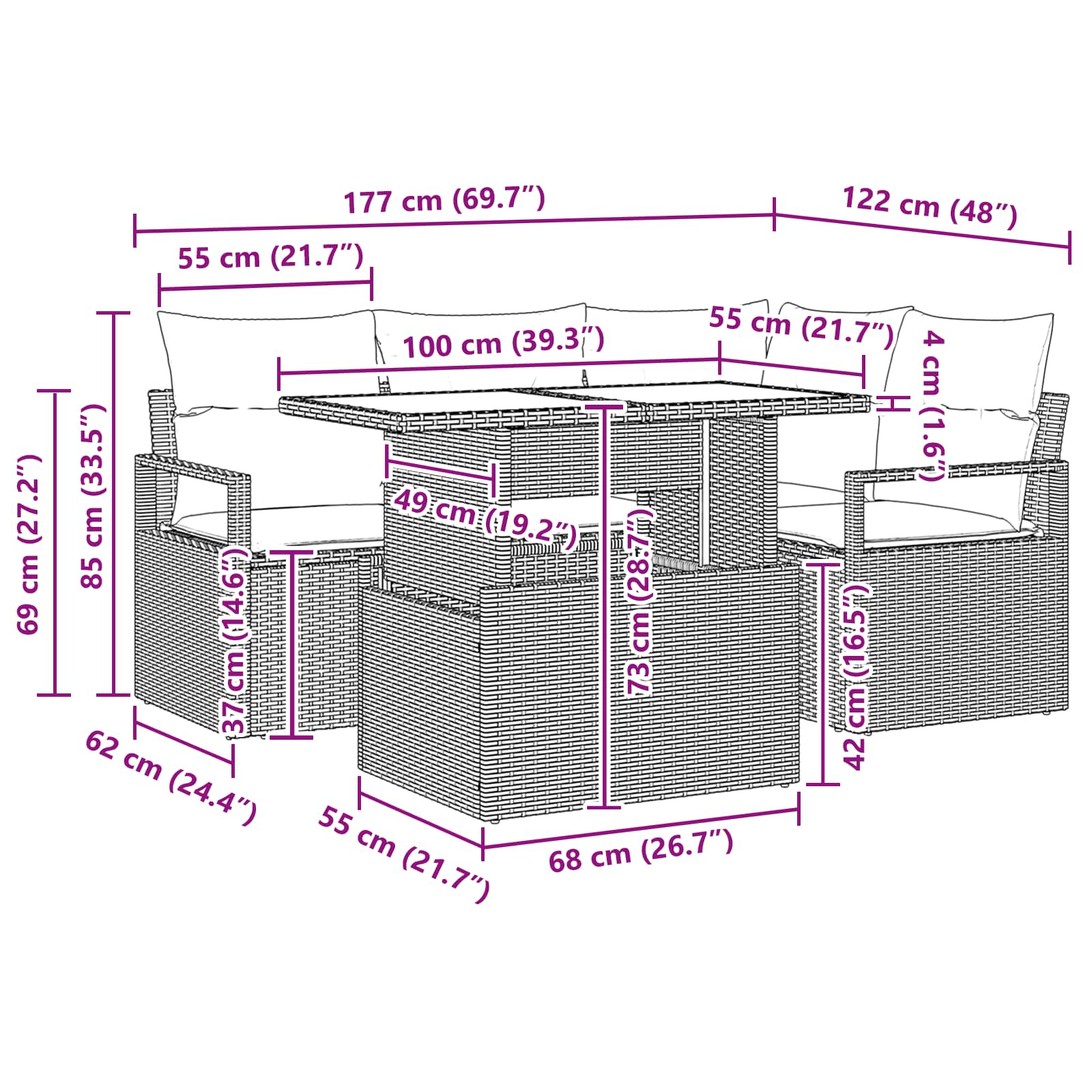 Gartensofa-set mit Speicher 5 pcs Braun und Rot Poly-Rattan