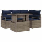 Garten-Sofa-Set 5 pcs Grau und Marineblau Poly-Rattan
