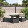 Gartensofa-set mit Speicher 6 pcs Schwarz und Creme Poly-Rattan