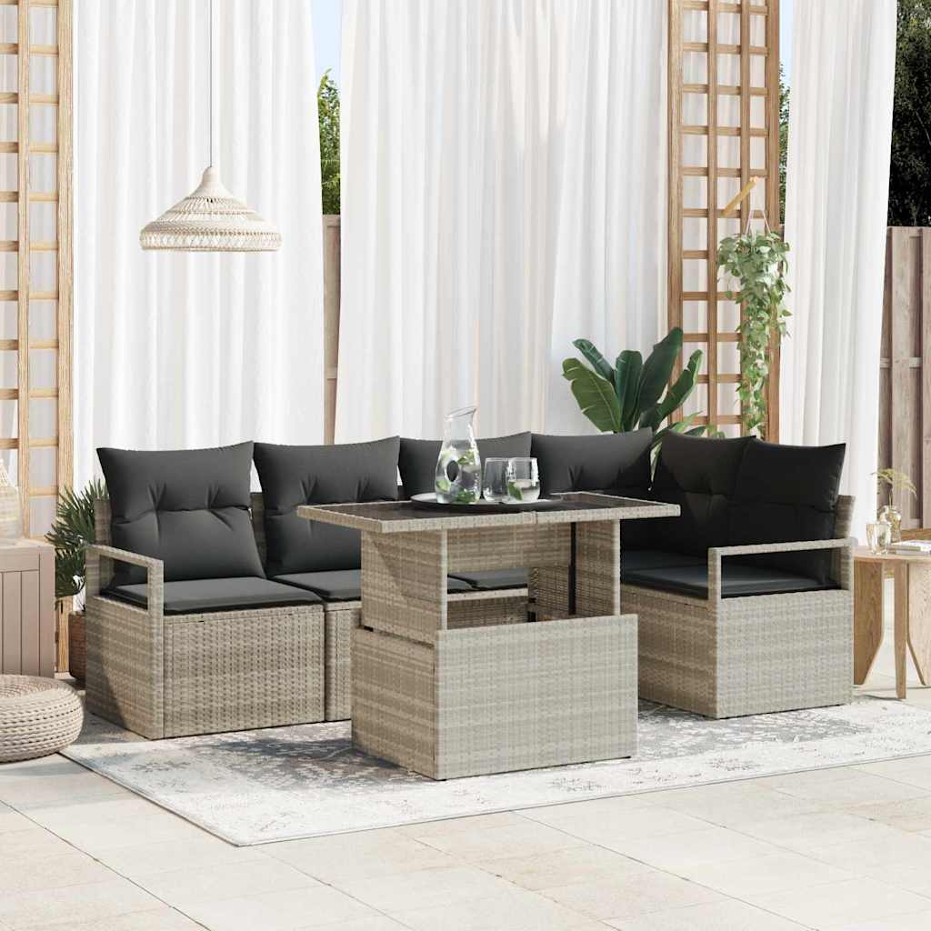 Garten-Sofa-Set mit Kissen 6 pcs Hellgrau Poly-Rattan