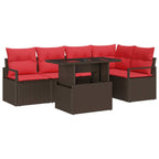 Garten-Sofa-Set mit Kissen 6 pcs Braun und Rot Poly-Rattan