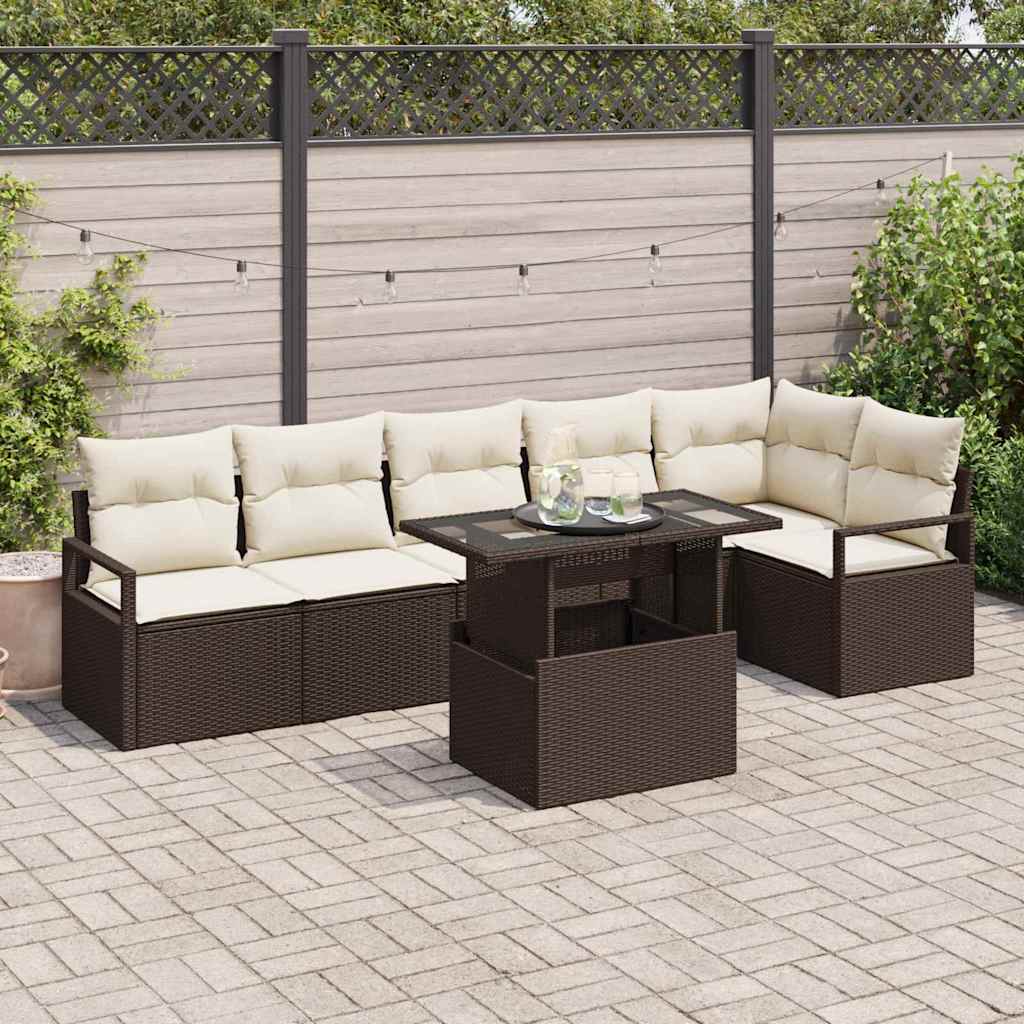 Garten-Sofa-Set mit Kissen 7 pcs Braun Poly Rattan