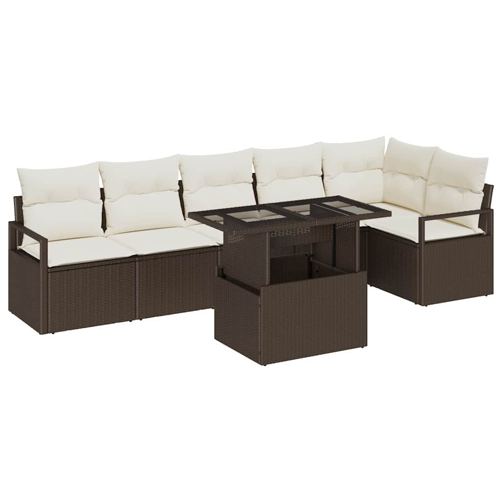 Garten-Sofa-Set mit Kissen 7 pcs Braun Poly Rattan