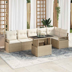 Garten-Sofa-Set mit Kissen 7 pcs Beige Poly Rattan