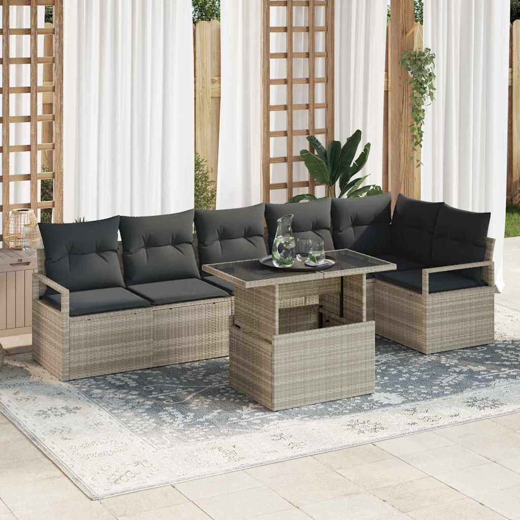 Gartensofa-set mit Speicher 7 pcs Hellgrau Poly-Rattan