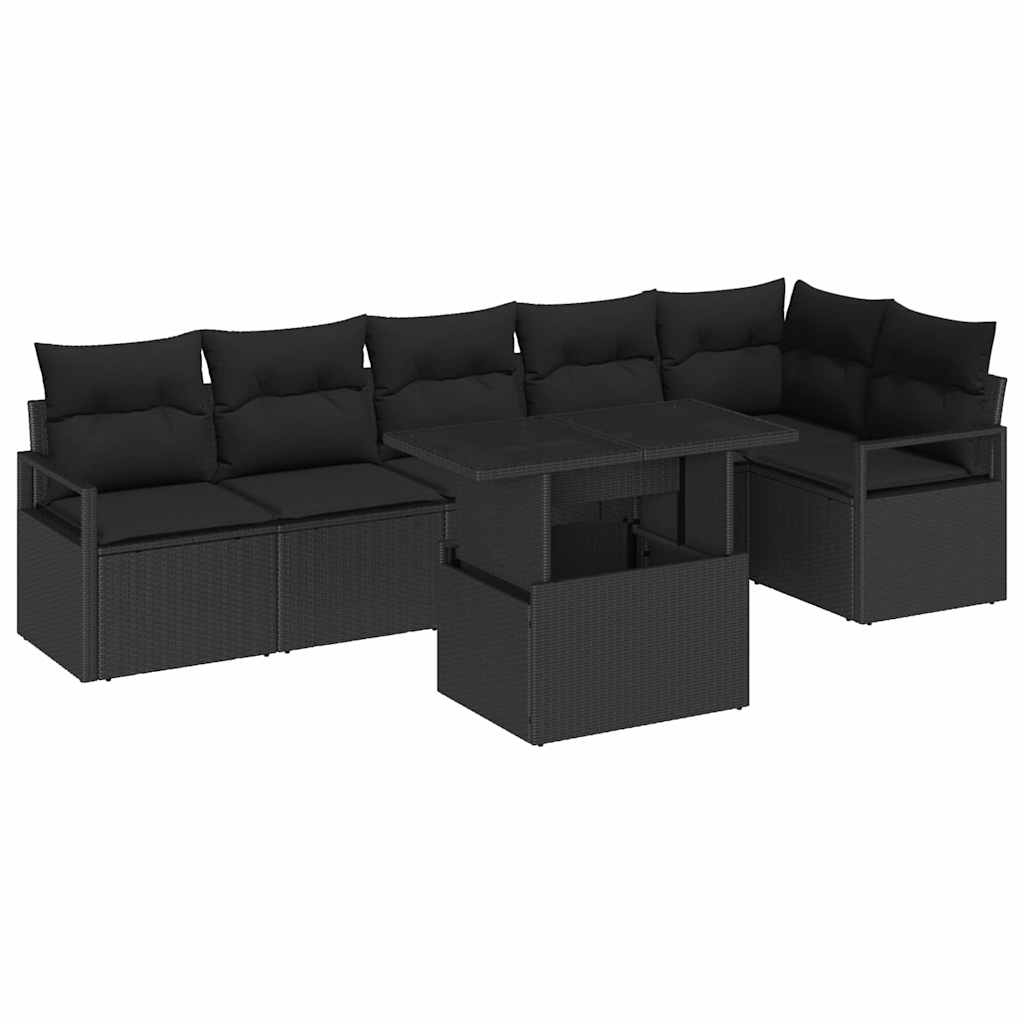 Gartensofa-set mit Speicher 7 pcs Schwarz Poly-Rattan