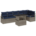 Gartensofa-set mit Kissen 7 pcs Grau und Marineblau Poly-Rattan