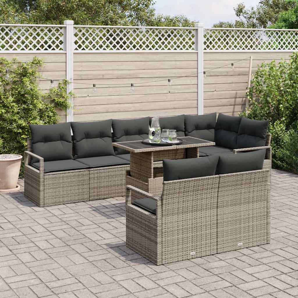 Garten-Sofa-Set mit Kissen 9 pcs Grau Poly-Rattan