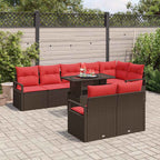 Gartensofa-set mit Speicher 9 pcs Braun und Rot Poly-Rattan